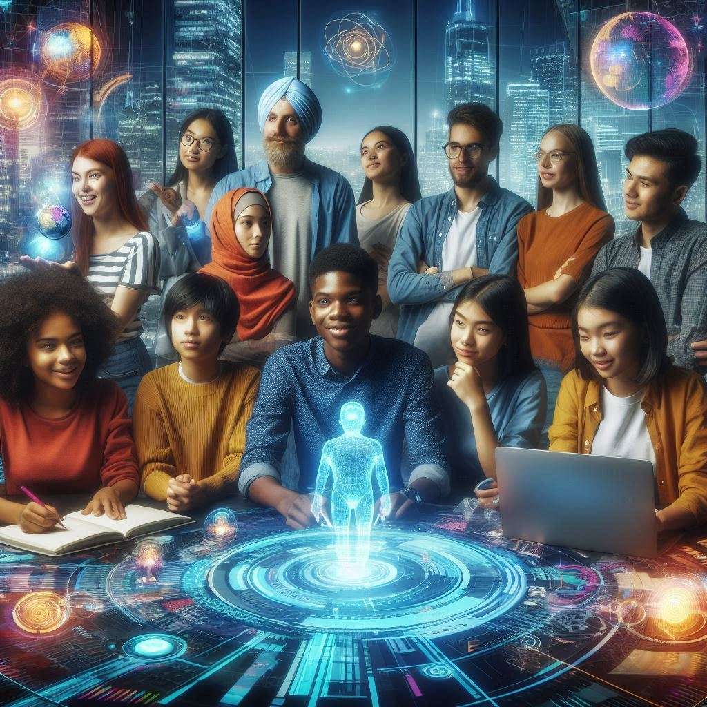 a group of people around a table using Artificial intelligence